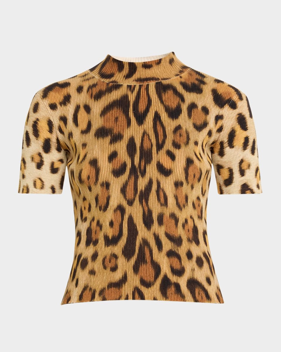 Jaguar Print Ribbed Knit Top